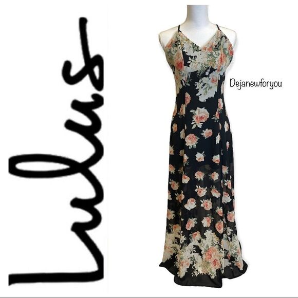 Lulu’s Black Floral Print Maxi Dress Size XS - Picture 1 of 6